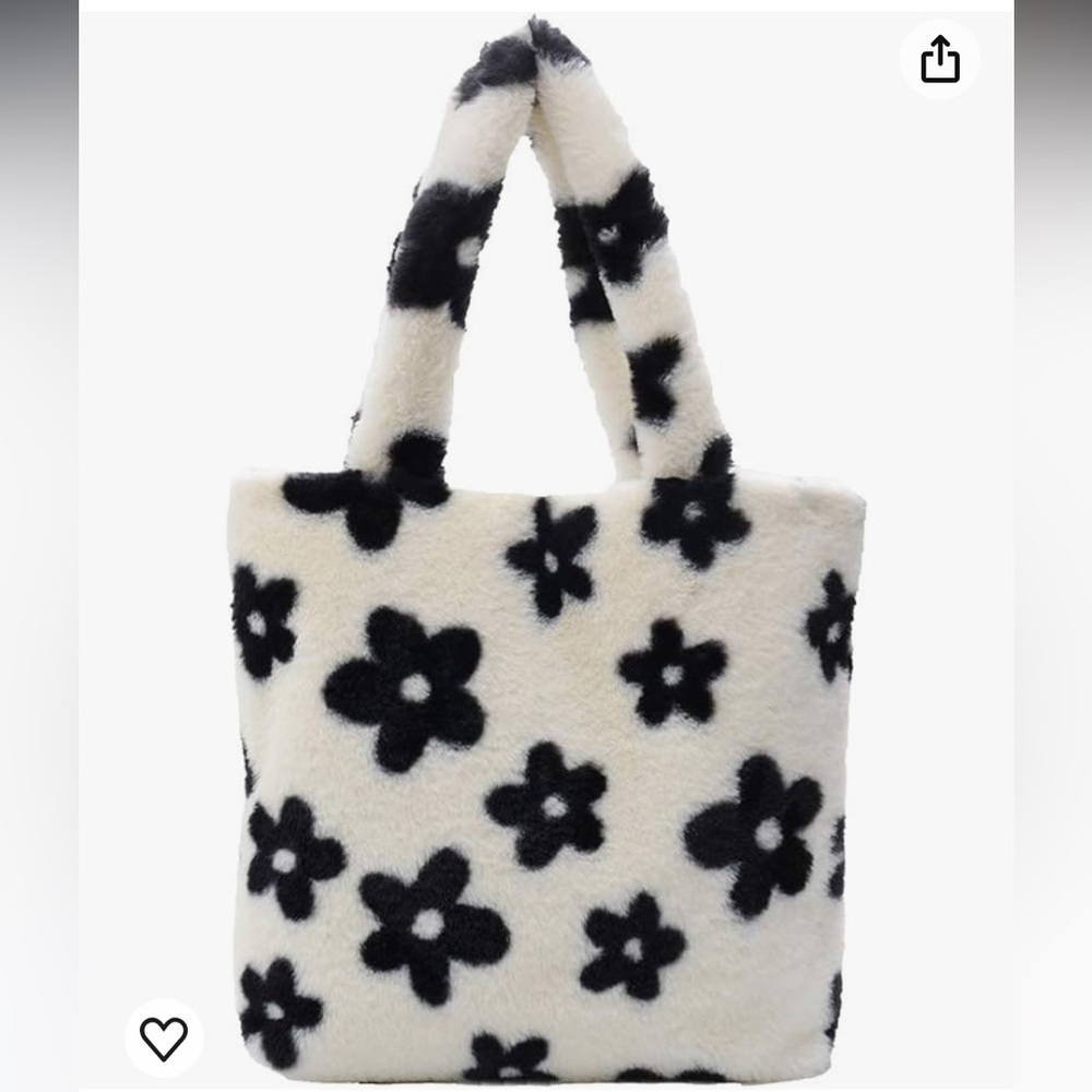 Black and White Fluffy Floral Purse